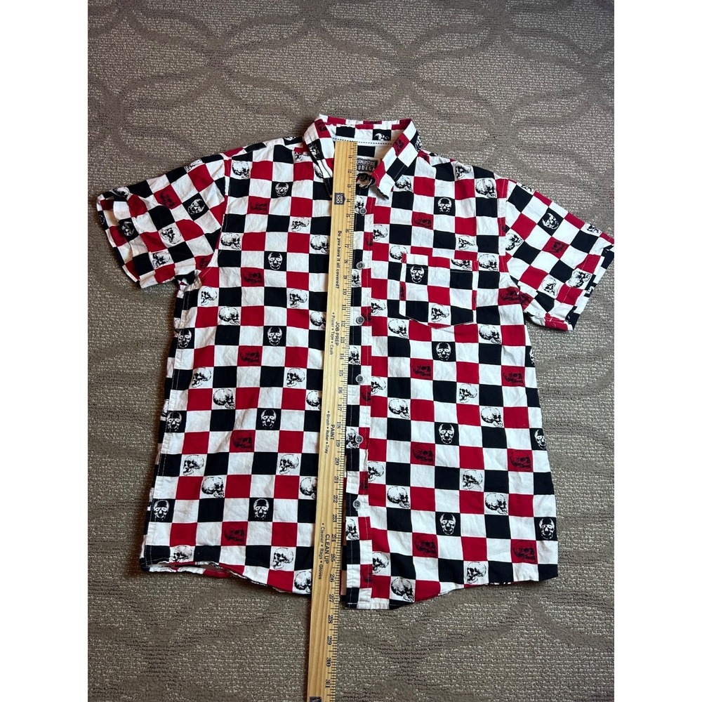 Cornerstore Bodega Mens Short Sleeve Button Up Skull Shirt Large Biker Grunge